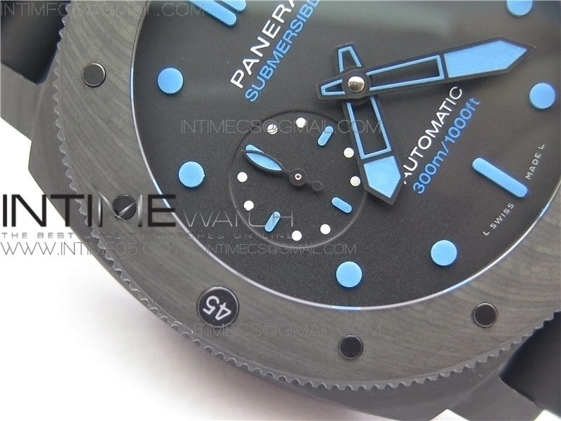 PAM1616 Carbotech 47mm VSF Best Edition Black Dial Blue Markers on Rubber Strap P.9010 Clone